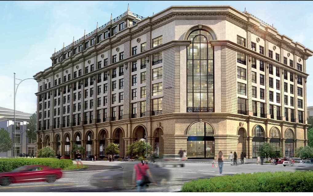 Фасад офисно-торгового центра Kaisar Plaza в Алматы